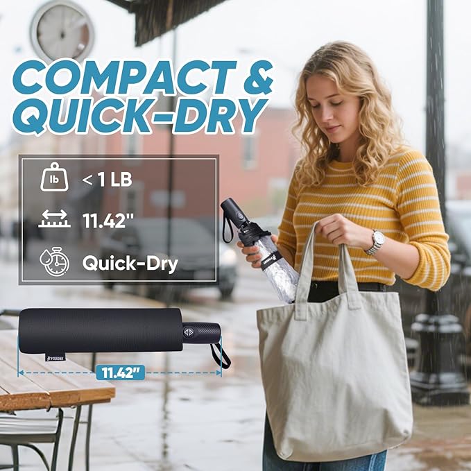 PTEROMY Windproof Compact Travel Umbrellas for Rain and Sun, Withstands 85MPH Winds Auto Open Close Folding Umbrella with Ergonomic Handle, Quick Dry Canopy for Commuting or Backpack