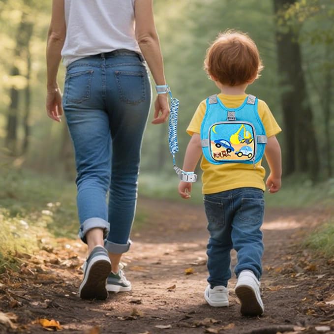 Accmor Toddler Harness Leash + Reflective Anti Lost Wrist Link, Cute Car Kids Harness with Leash, Collapsible Hand Strap Child Walking Restraint Belt Tether Hold Baby Boys Close for Outdoor Travel