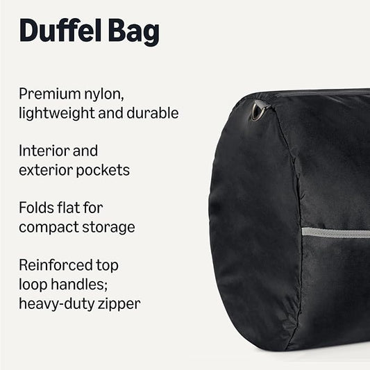 Amazon Essentials 32.4" Extra Large Foldable Nylon Duffel Bag for Travel/Storage with Zippered Pockets, 9254 Cubic Inch (150L), 50-LBS Capacity, Black (Previously Amazon Basics)