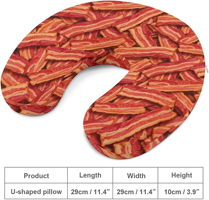 Fashion Travel Pillow Memory Foam Chin Head Support Bacon, Breathable Washable Cover for Women Men Airplane Car Decor