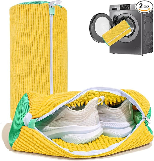 Shoe Washing Machine Bag: Laundry Shoe Bag for Washer and Dryer - 2pc Reusable Shoe Cleaning Bag for Sneaker Tennis Shoes Unstain Cleaner Kit (Yellow 2pcs)