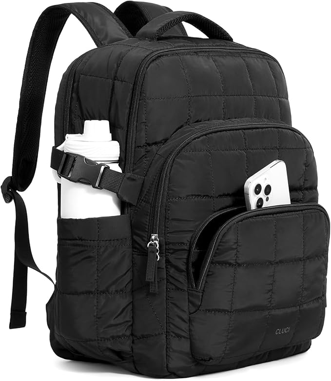 CLUCI Wrinkle-Resistant Laptop Backpack for Women, 17.3 Inch Anti Theft Travel Backpack, Puffer Quilted Work Backpack, Water Resistant College Bookbag with RFID