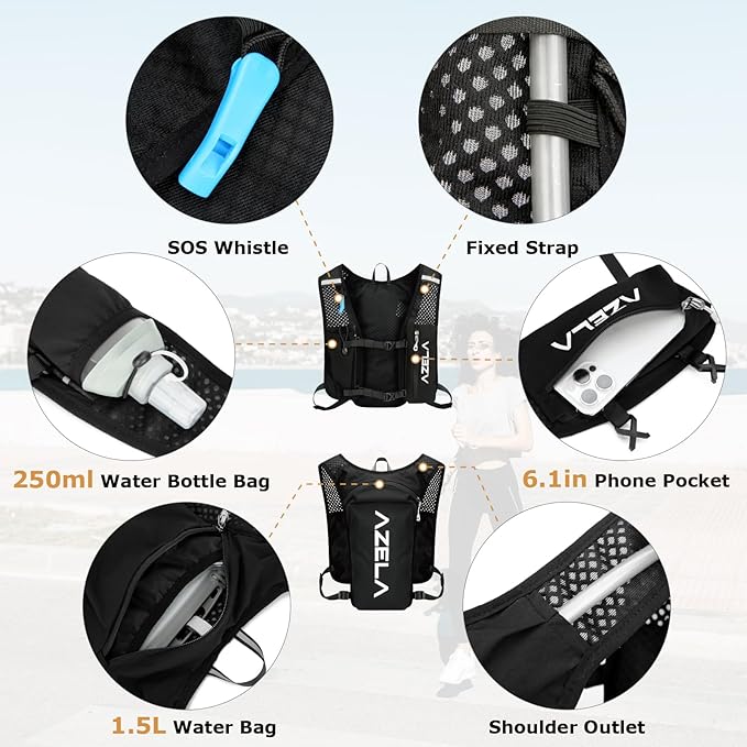 YAPJEB Lightweight Hydration Pack Backpack Vest, Optional 1.5L 2L BPA Free Water Bladder - Leakproof Breathable for Men Women Running Hiking Cycling Marathon