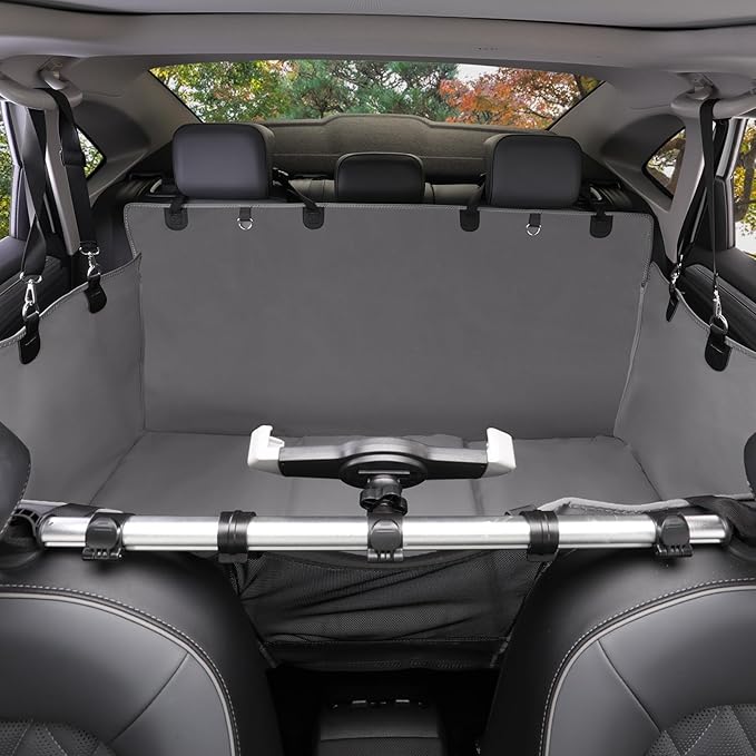 Furri&Me Dog Car Seat Cover, Back Seat Cover for Dogs Pet Car Seat Protector 400lbs Capacity Waterproof Non-Slip Bench Hard Bottom Car Seat Cover for Most Cars Trucks SUVs(Gray)