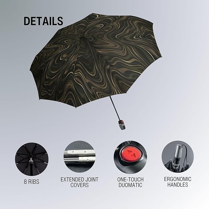 Knirps T.200 Duomatic Compact Rain Umbrella in Tiger Oak – Wind Tunnel Tested to 93 mph, Aluminum Steel Fiberglass Frame, 38in Canopy, OEKO-TEX, High-Performance Automatic Travel Umbrellas