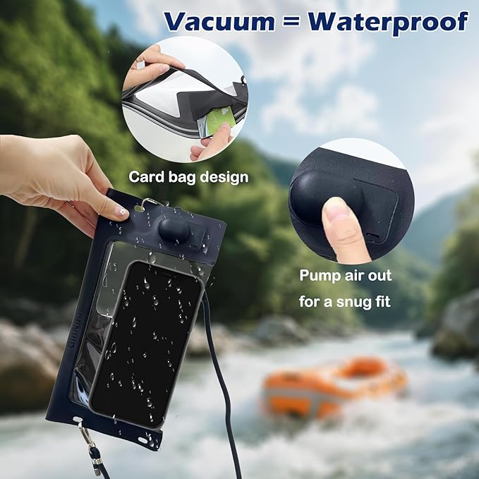 2pack Vacuum Cell Phone Waterproof Phone Pouch iPhone Casemate Waterproof Phone case with Lanyard Small Water Proof Pouch Water Phone Protector Water case Phone case IP68 Max 7” Black