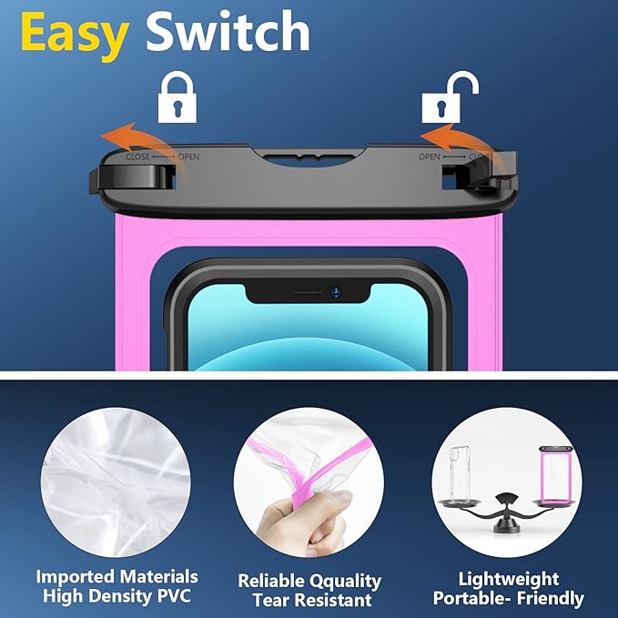 Temdan 2 Pcs Waterproof Phone Pouch, [Up to 10" Large] Universal IPX8 Waterproof Cell Phone Case Dry Bag with Lanyard for iPhone 16 Pro Max/16E/15/14/13,Galaxy S25 Ultra/S24/S23 for Vacation -Pink