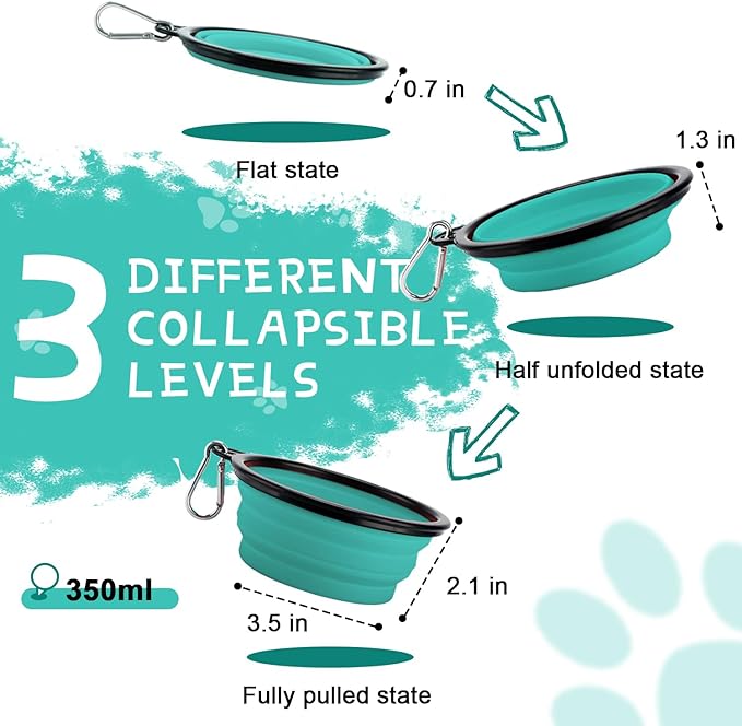 Collapsible Dog Bowls for Travel, 2-Pack Dog Portable Water Bowl for Dogs Cats Pet Foldable Feeding Watering Dish for Traveling Camping Walking with 2 Carabiners, BPA Free