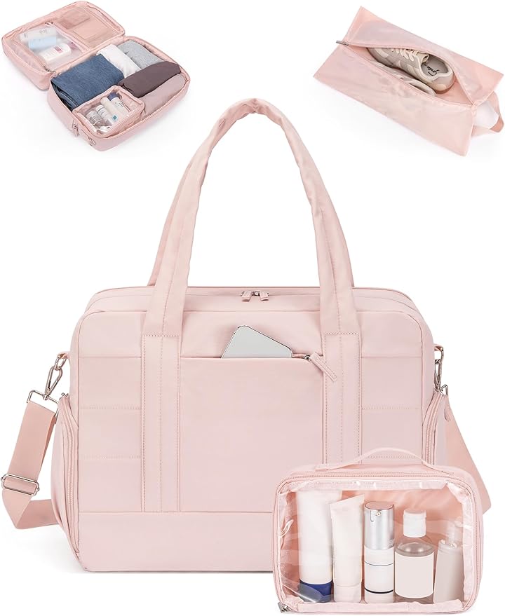 CLUCI Weekender Travel Bag for Women Puffer Tote Bag Carry On Duffle Overnight Bags with Shoe Compartment