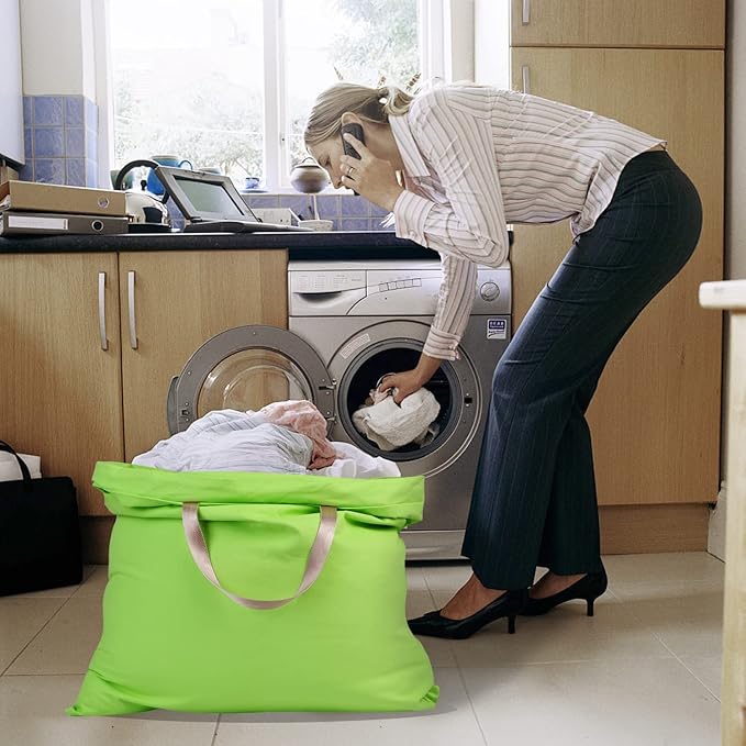 Cotton Canvas Laundry Bag with Handles & Drawstring Straps, Heavy Duty Extra Large Laundry Bags for Laundromat and Household, 25.5x34 Inch, Green