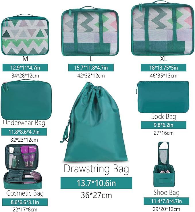 BAGAIL 8 Set Packing Cubes Luggage Packing Organizers for Travel Accessories-Aqua Color