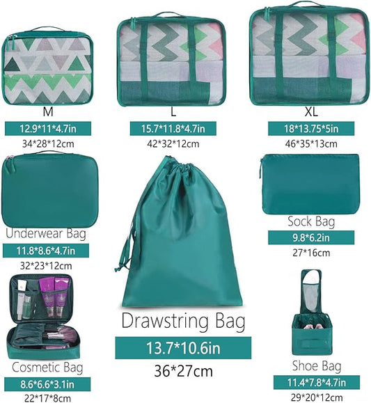 BAGAIL 8 Set Packing Cubes Luggage Packing Organizers for Travel Accessories-Aqua Color
