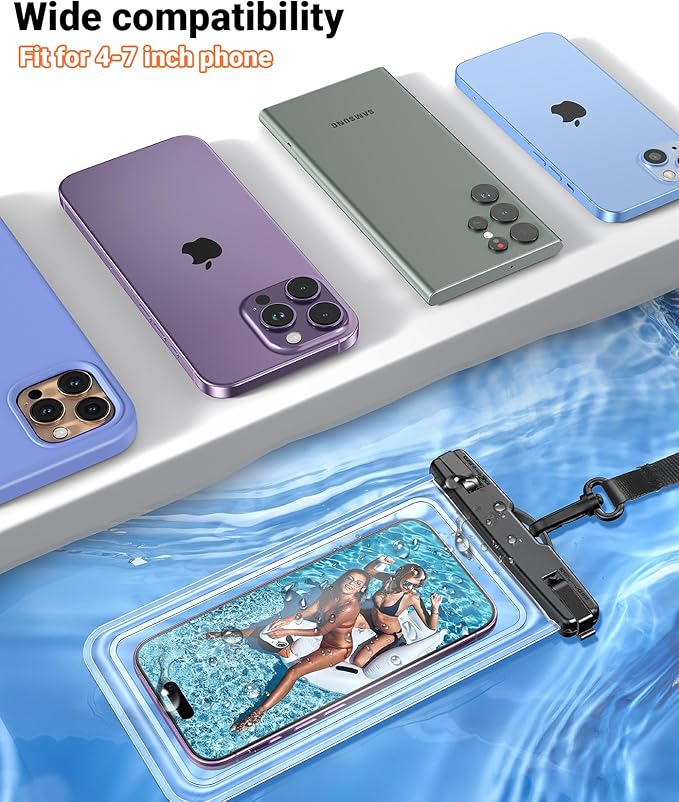 【2 Pack】Coolpow Waterproof Phone Pouch【Easy Lock & Heavy Duty】IPX8 Water Proof Cell Phone Dry Bag for Beach Vacation Waterproof Phone Case With Lanyard Protector for iPhone 17 Samsung All 4-7" Phone