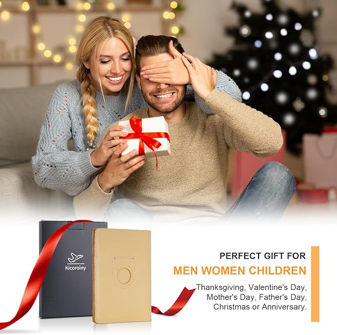 Full Grain Leather AirTag Passport Holder Wallet Cover for Men and Women Travel, Passport Holder with AirTag Slot Passport Wallet, Travel Essentials Genuine Leather Passport Cover Gifts (Beige)