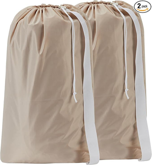 HOMEST 2 Pack XL Nylon Laundry Bag with Strap, Large Dirty Clothes Organizer, Easy Fit a Laundry Hamper or Basket, Can Carry Up to 4 Loads of Laundry, Beige