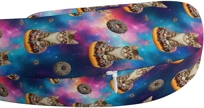 Comfortable Memory Foam Travel Neck Pillow Space Doughnut Donut Cats, Washable Removable Cover, Chin Head Support for Airplane Car Office Pain Relief Sleeping