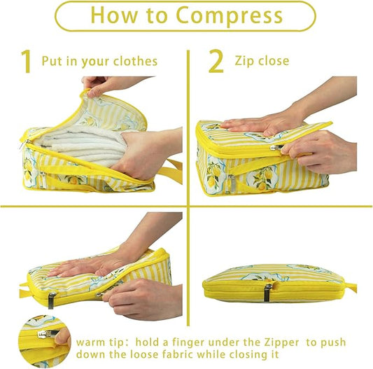 6 Pcs Compression Packing Cubes, Packing Cubes for Travel, Waterproof Luggage Organizer Bags Set, Cute Packaging Cubes for Women Kids Backpack Carry-Ons