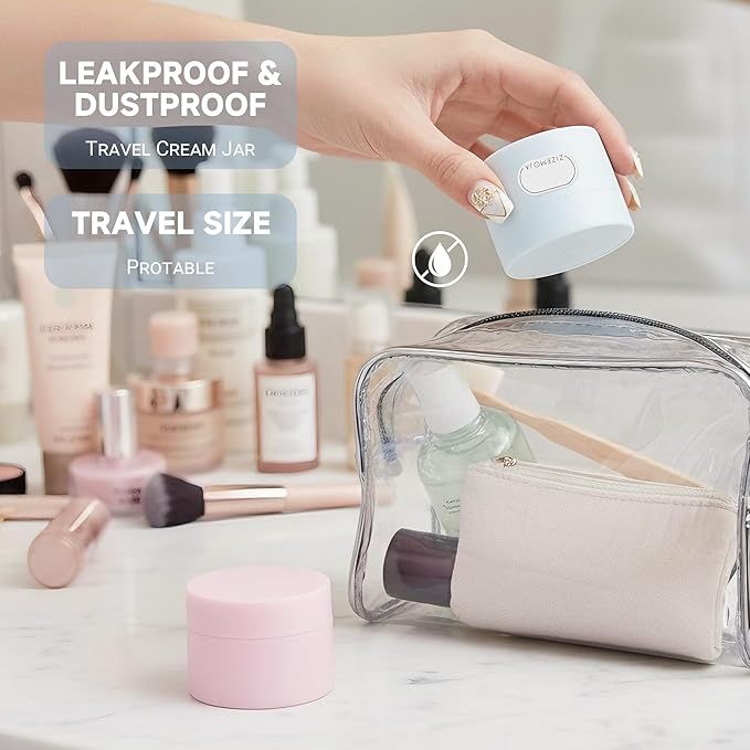 Travel Size Containers, 1OZ Small Plastic Containers with Lids, Travel Container for Creams, Lotion, Toiletries, Makeup (2PCS Blue and 2PCS Pink Plastic Jars)