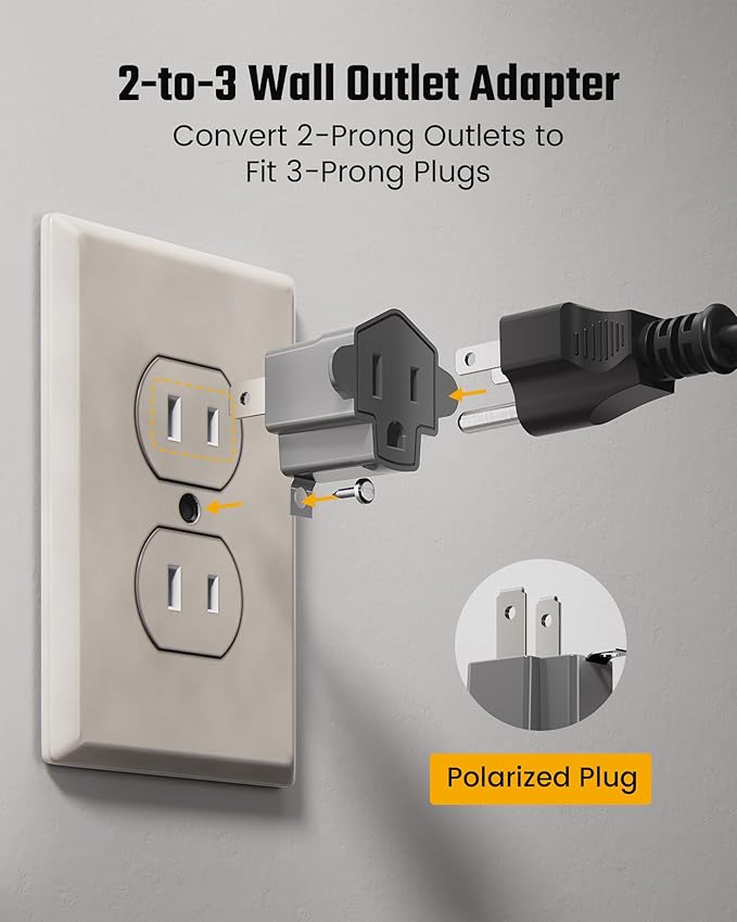 2 Prong to 3 Prong Outlet Adapter, ETL Listed 3-2 Prong Adapter, Fire-Retardant (392℉) PBT Material, Heavy Duty Wall Plug Adapter for Old Homes, Travel to Japan, and Industrial Use, Gray 4-Pack
