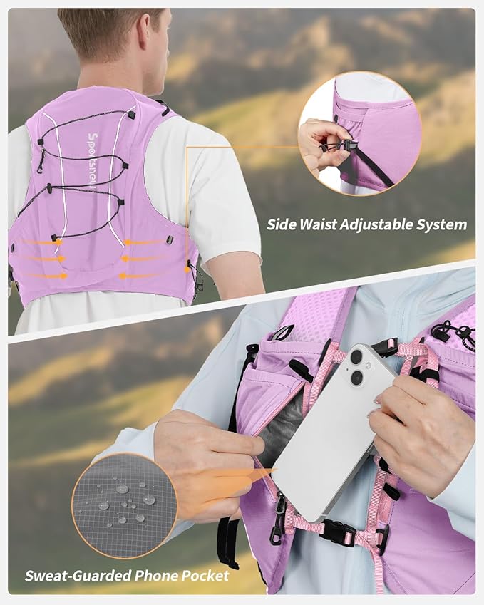 Sportsnew Running Vest for Women Men, Lightweight 10L Hydration Backpack with Waterproof Phone Pocket, Hydration Pack with Water Bladder for Hiking Trail