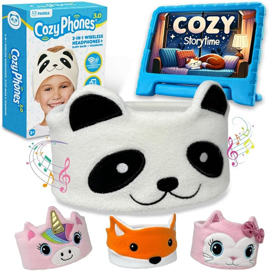 Toddler Headphones Wireless, Kids Bluetooth Earphones, Safe Volume - Wired School Headphones for Kids with 3.5 MM Jack and Travel Bag - Toddler Airplane Accessories for Boys & Girls - Panda