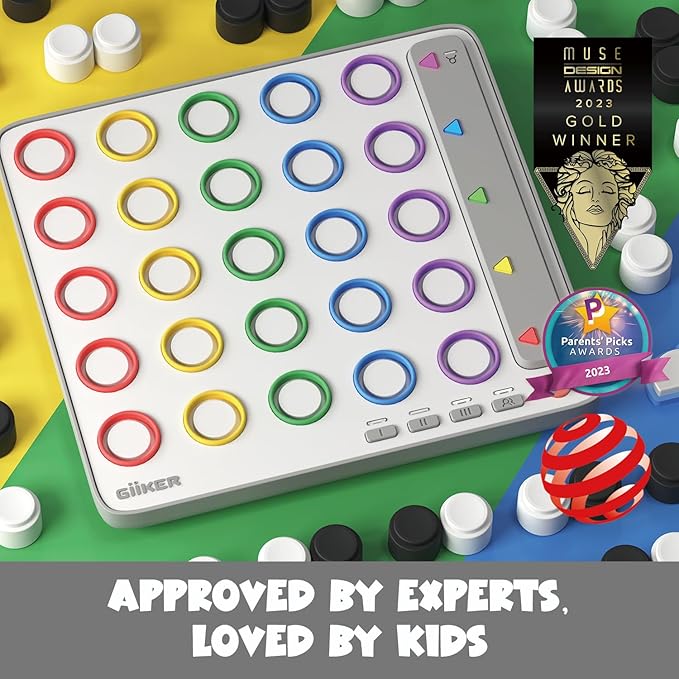 GiiKER Smart Four, 3D AI-Powered 4 in a Row Game, Strategy Board Games with Integrated Referee for 1-2 Players, Travel Games for Ages 6-12 and up, Birthday Gift for Kids Family Game Night
