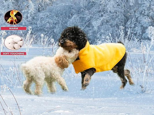 Fleece Dog Coat Pet Jacket Reflective for Cold Weather for Extra Large to Small Pets(Yellow,L)