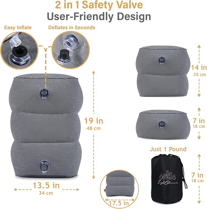 (2-Pack) Inflatable Airplane Footrest Pillow | Inflatable Kids Travel Bed | Adjustable Height Inflatable Foot Rest for Air Travel, Car, Home, Office | Airplane Bed for Toddler | Kids Travel Essentials