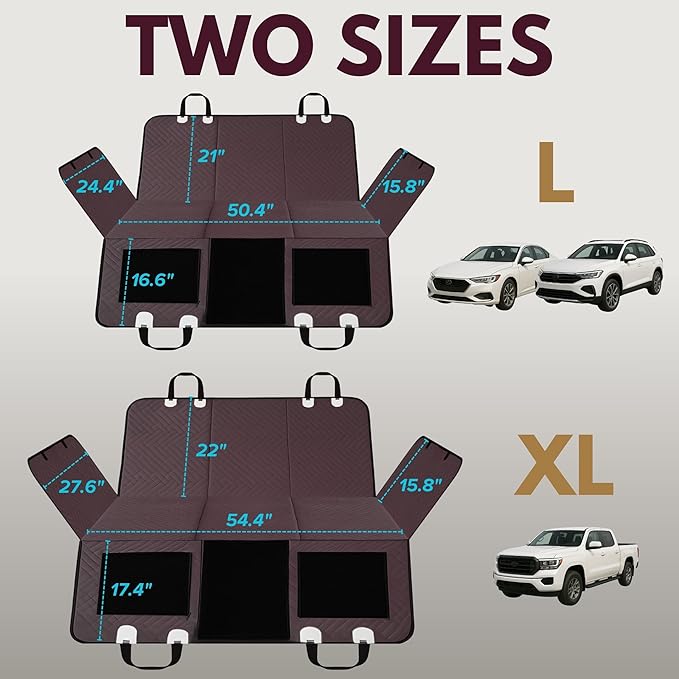 Premium Dog Back Seat XL Extender | Supports 400 lbs | Waterproof Hard Bottom & Non-Slip Design | Pet Seat Cover with Mesh Window & Storage Pocket | Fits Large SUV, Trucks (Brown)