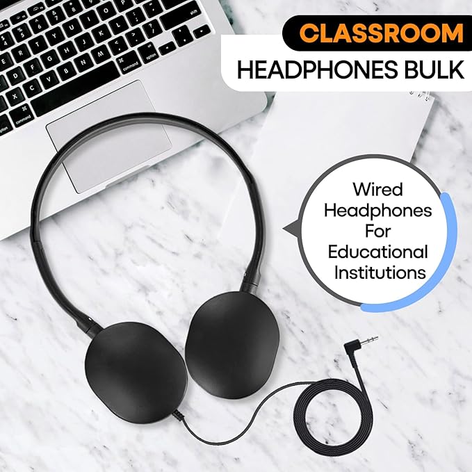 Classroom Headphones Bulk 100 Pack for School Kids K-12,Wholesale Durable Earphones Class Set for Students Children Teens Adults, Airplane and Hospiital (HY104,Black)