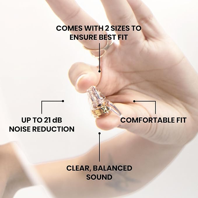 Eargasm High Fidelity Earplugs with Gold Filters - Reusable Noise Reduction Hearing Protection Ear-Plugs with Carrying Case for Bartenders, Concerts, Festivals, Raves, Musicians, Live Music, Sports