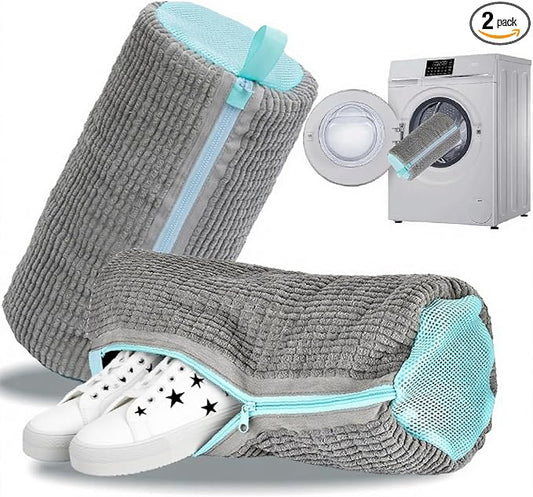 Shoe Washing Machine Bag Laundry Shoe Bag for Washer and Dryer Reusable 2pc Shoe Cleaning Bags for Sneakers 360° Deep Cleaning Machine for All Shoes Types With Self-locking Zipper