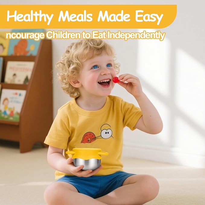 Mity rain 2-Pack Stainless Steel Snack Containers for Kids with Spill-Proof Silicone Lids & Handles - 3-in-1 Baby Snack Cups, Reusable No-Spill Toddler Snack Box, Perfect for On-The-Go Healthy Eating