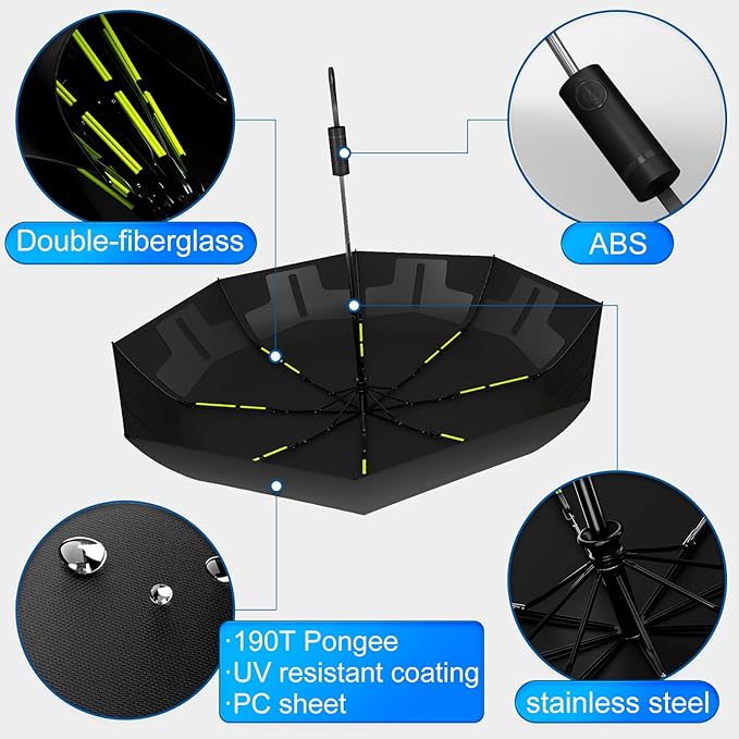 46-inch Automatic Travel Umbrella 3-in-1 Wind & Rain & UV Protection, 5s Quick Fold, Effortless Storage, Non-Rebound Design, Durable