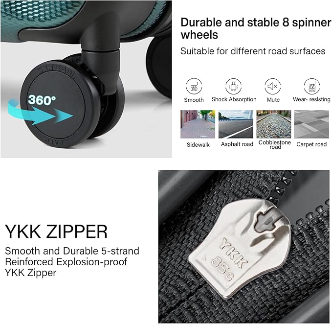 Hanke 16 Inch Underseat Carry on Luggage with Wheels,Small Hard Shell Suitcases for Weekender,Tsa Approved Lightweight Travel Luggage Suitcase for Womem Men,Blackish Green.