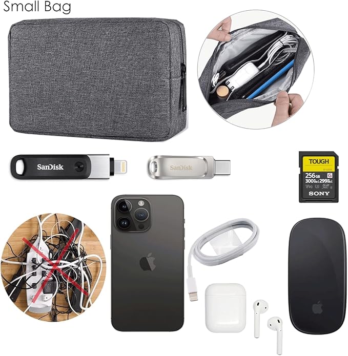 Electronics Organizer Travel Case, Travel Cable Organizer Pouch Electronic Accessories Carry Case Portable Waterproof Storage Bag for Hard Drive, Cord, Charger, Mouse (Small+Big, Dark Gray)