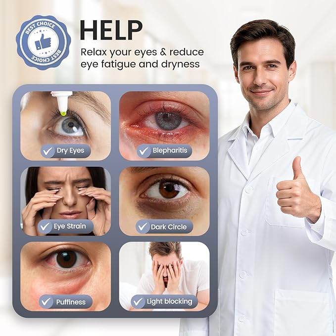 Cordless Heated Eye Mask for Dry Eyes, Blocking Light Warm Compress Rechargeable, 1000mAh Electric Eye Heating Pad for Sleeping, Washable Silk Heat Sleep Mask with 3 Temperature Settings, Grey