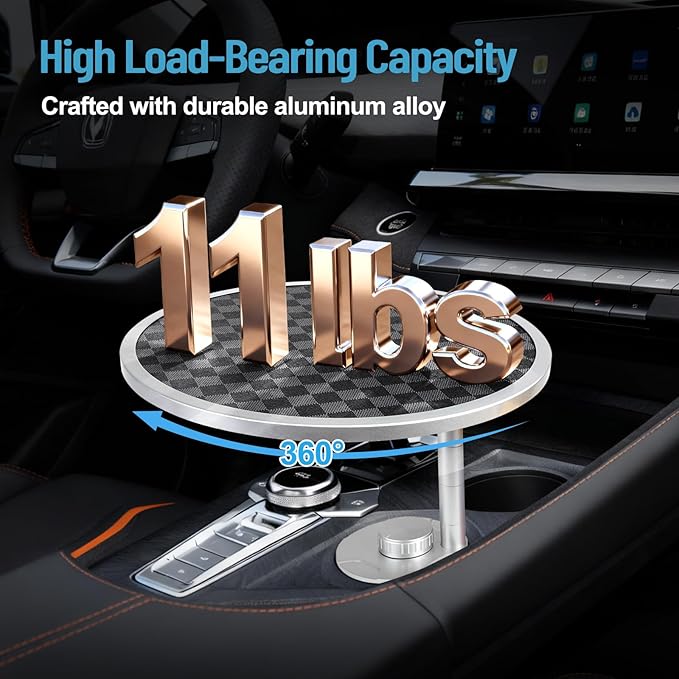 Car Tray Table & Car Desk for Laptop with 2 Risers and Anti-Slip Pad, 360° Rotating Cup Holder for Working and Eating Compatible with Tesla Model 3/Y/S/Ensure The Cup Holder is Round/Grey