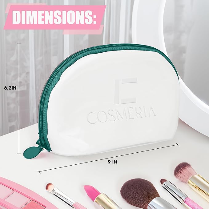 Makeup Bag Organizer & Travel Cosmetic Bag - Toiletry Bag for Women Fits Carry-On and Suitcase - Make Up Faux Patent Leather Pouch with Durable Green Zipper, Medium