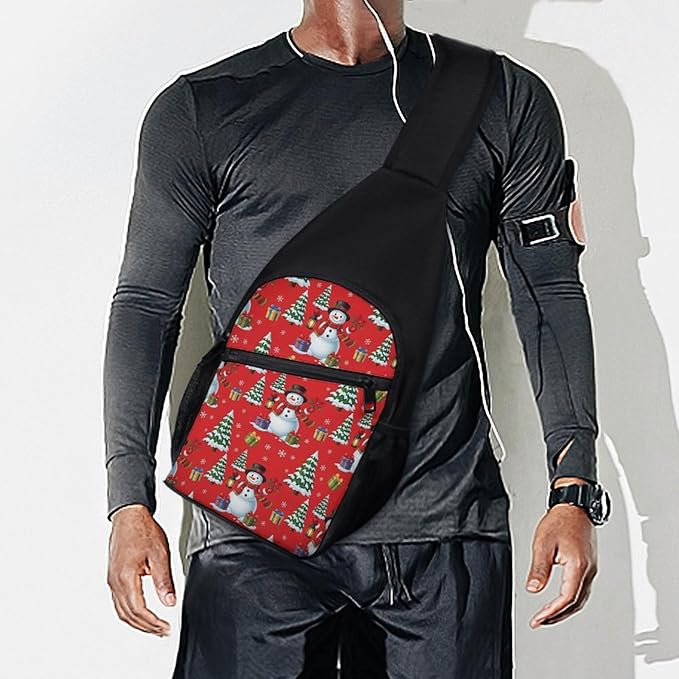 SWEET TANG Unisex Unique Chest Bag Gym Sack Fashion Sling Shoulder Backpack Outdoor Sports Daypack Merry Christmas Snowman, Multipurpose Adjustable Bag for Daily Use