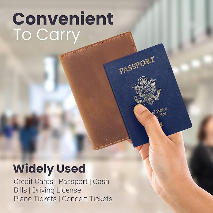 Retro Travel Genuine Leather Passport Holder with Folding Wallet Design