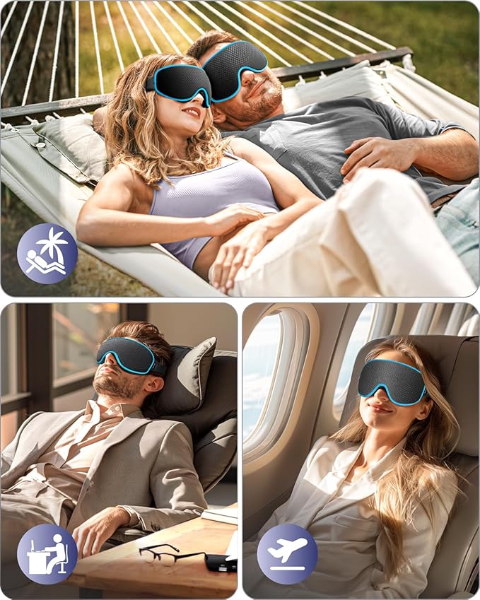 WAOAW Sleep Mask for Men Women: Blackout Eye Masks for Sleep - 3D Breathable Soft Comfortable Eye Mask for Travel - Adjustable Light Blocking Night Masks for Sleeping