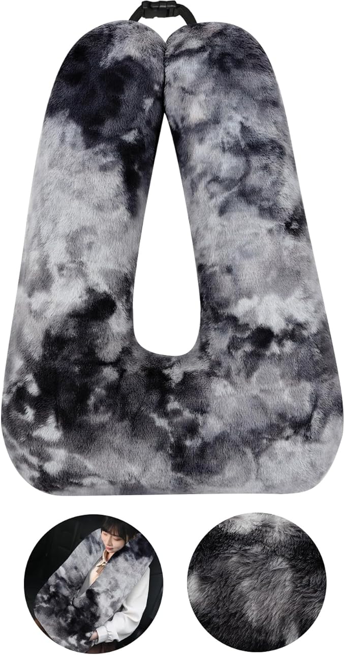 Kids Travel Pillow for Car Seat with Hand Muff, Cartoon Neck & Headrest Seat Belt Pillow for Car Road Trips Long-Distance Travel Sleeping Pillow for Adults and Children, Tie-dye - Ink Painting