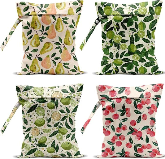 4 Pack Cute Fruit Wet Bag Waterproof Washable Reusable Wet Dry Bag for Swimsuit Dirty Clothes Bathing Cloth Diaper Travel Beach Pool Yoga Gym Toiletries Travel Beach Essentials Pear Lemon Peach