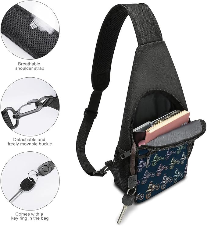 SWEET TANG Casual Sling Backpack Chest Shoulder Crossbody Backpacks, Unbalance Gym Funny Sack, Motocross Dirt Bike Black, Satchel Travel Bag Outdoor Hiking Daypack for Men Women