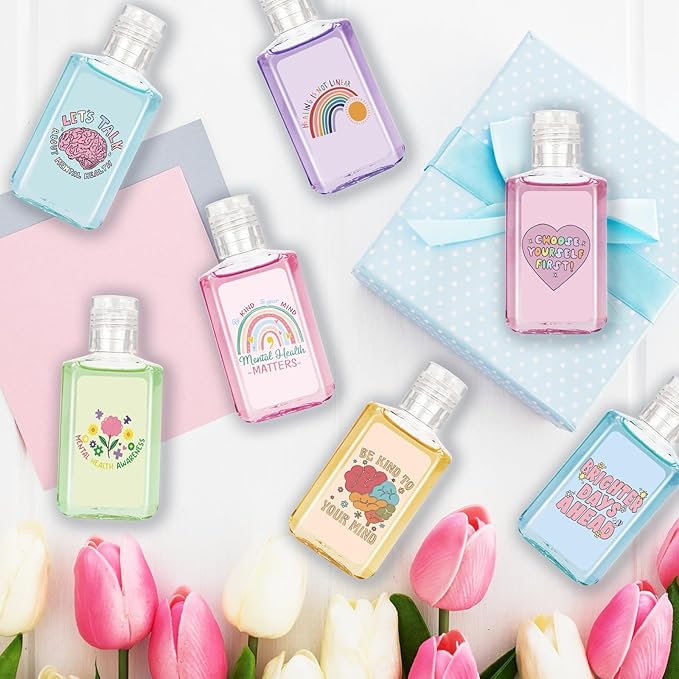 50 Pcs Mental Health Awareness Hand Sanitizer Bulk Inspirational Positive Affirmation Small Hand Sanitizer 1fl oz Travel Size Hand Soap Mental Health Gift for Teachers Team Coworker (Colorful)