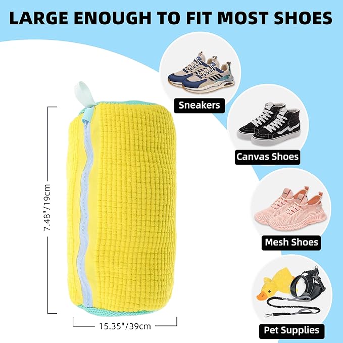 2Pcs Shoe Washing Machine Bag, Quick & Easy Cleaning, Laundry Shoe Bag for Washer and Dryer, Cleaning Bag for Sneaker & Most Shoe Types and Sizes (Yellow)