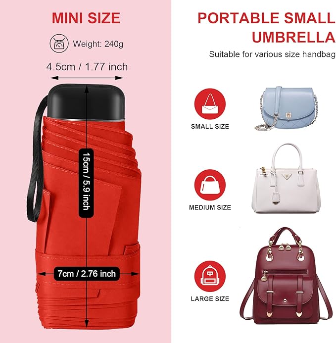 LEAGERA Compact Travel Umbrella with Case - Mini Umbrella for Purse, Small Lightweight &Tiny Design Perfect for Parasol Outdoor Sun&Rain Umbrellas