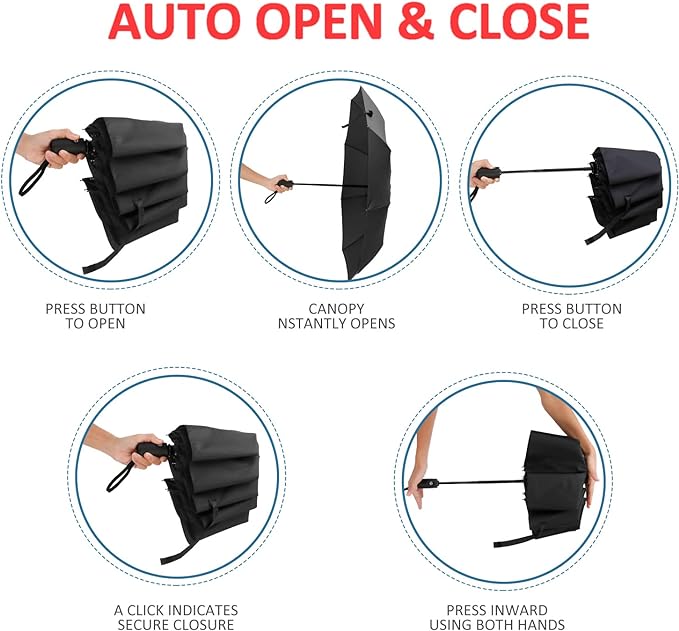 Liberty Imports 3 Pack Windproof Travel Rain Umbrellas - Compact, Light, Automatic, Strong and Portable - for Men and Women