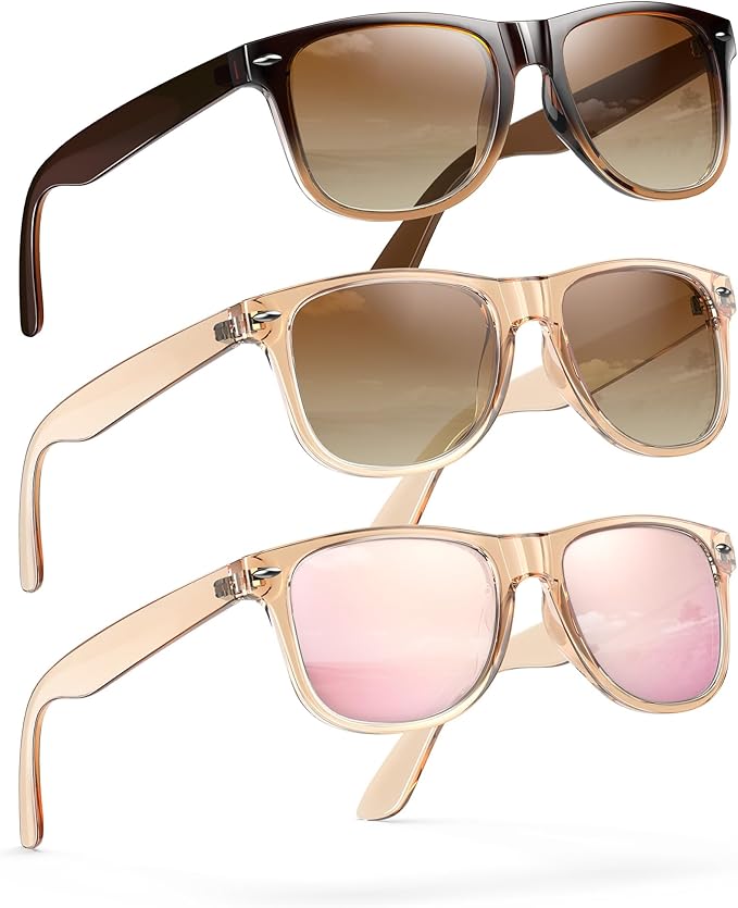 Sunglasses Womens Men Polarized UV400 Protection Trendy Classic Retro Square Mirrored Womens Sunglasses 3 Pack